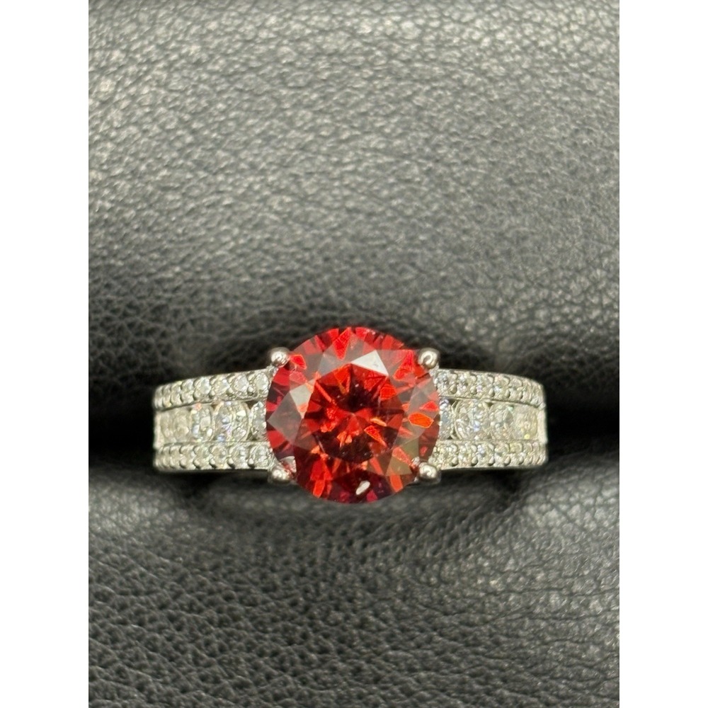 New Condition Sterling Silver Red Moissanite Ring Size 7 GRA G14